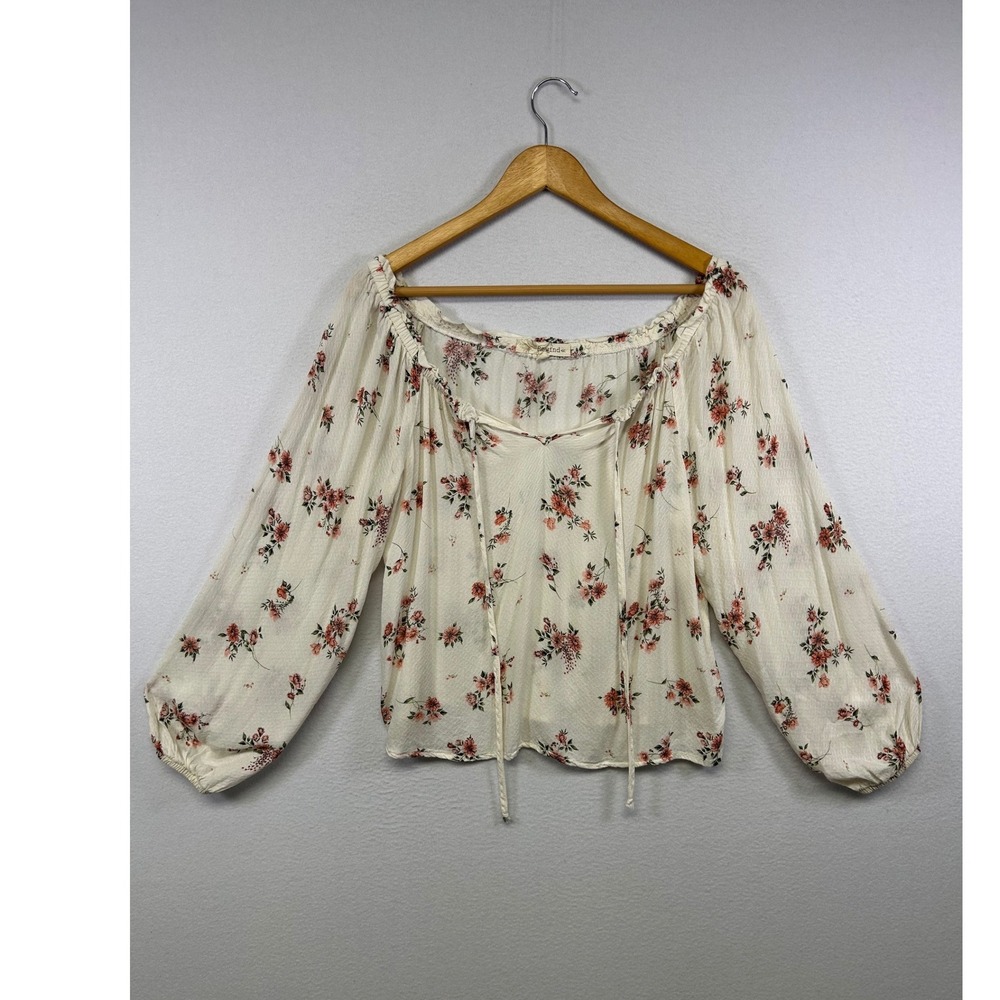 Cottagecore‎ Rewind Womens XS Cream Floral Boho Off Shoulder Peasant Blouse